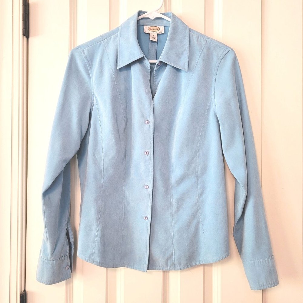 Talbots Sky Blue Faux Suede Long Sleeve Shirt
